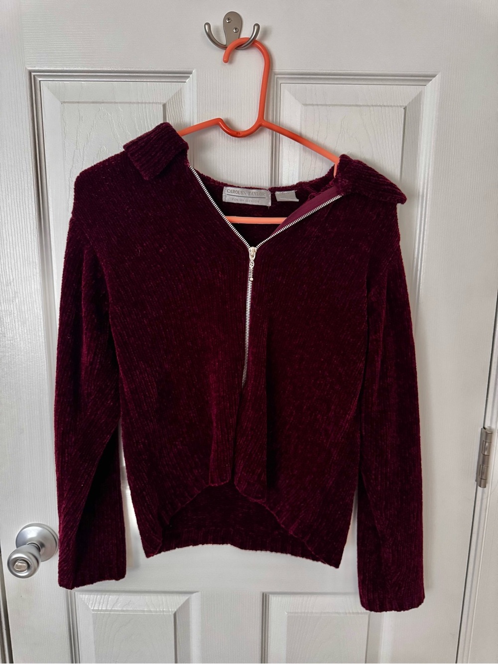 Carolyn Taylor - Vintage Plush Burgundy Chenille Zip-Up Sweater - M